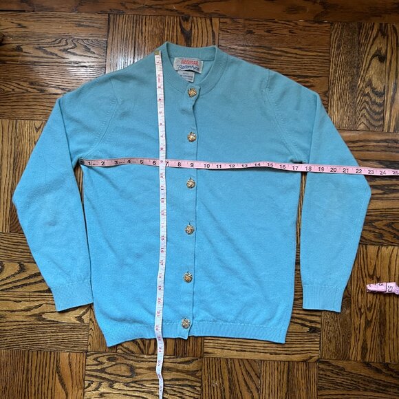 Deep Light Blue Ballantyne Cardigan with Golden Buttons. - Picture 2 of 4